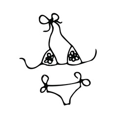 Doodle hand drawn illustration, swimsuit, for road path to travel, trip, sea, vacation, isolated on the white background