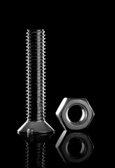 Screw and bolt isolated on black