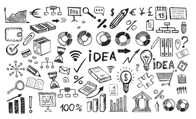 Business symbols, Management concept with Doodle design style. Hand drawn.	
