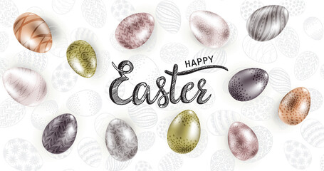 Happy Easter, Easter eggs isolated on white background. Hand drawn illustration.	
