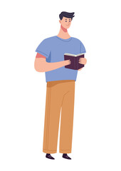 reader man reading book standing character