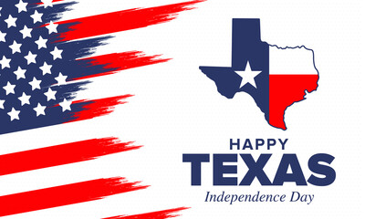 Texas Independence Day. Freedom holiday in Unites States, celebrated annual in March. Lone star flag. Texas flag. Patriotic sign and elements. Poster, card, banner and background. Vector illustration