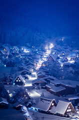 snowy night at Shirakawago Japan