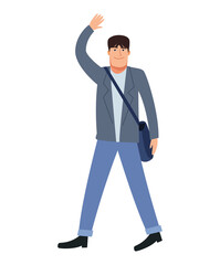 elegant businessman walking with bag back to office