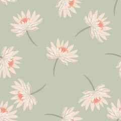 Pastel tones seamless pattern with random chrysanthemum flower print. Cute vintage flora backdrop.