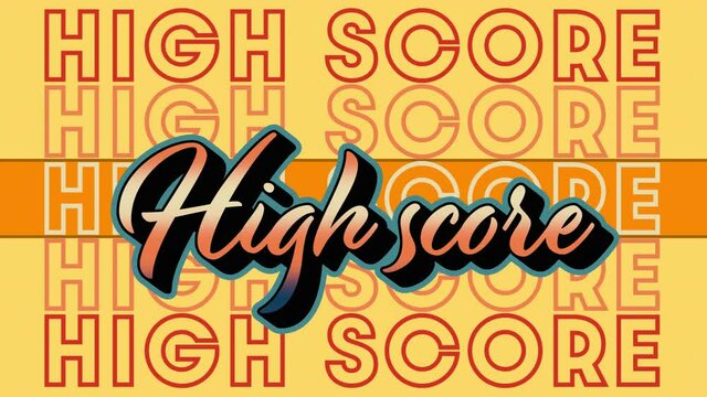 Animation of orange high score text repeating over orange stripe on yellow background