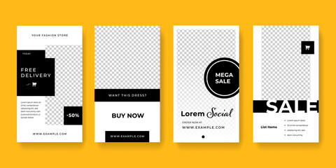 Clean black story layouts for social media, fashion oriented posts template pack for sale campaign