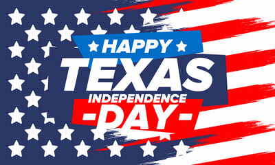 Obraz premium Texas Independence Day. Freedom holiday in Unites States, celebrated annual in March. Lone star flag. Texas flag. Patriotic sign and elements. Poster, card, banner and background. Vector illustration