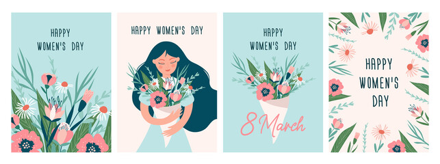 Fototapeta na wymiar International Women's day greeting card set. 8 March. Vector illustration