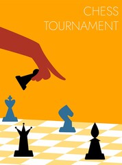 Chess game. Trendy flat illustration. People play chess. Chess pieces.