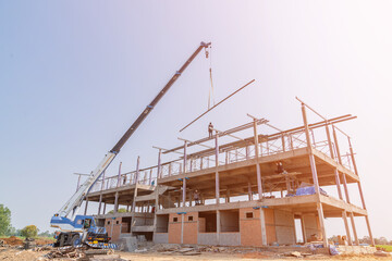 Crane lifting steel structure roof dormitory