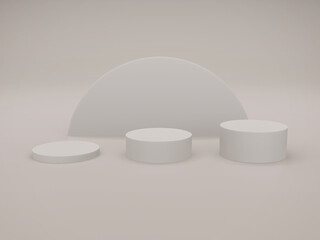 Empty cylinder podium on minimal background. Abstract minimal scene with geometrical forms. Design for product presentation. 3D rendering.