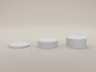 Empty cylinder podium on minimal background. Abstract minimal scene with geometrical forms. Design for product presentation. 3D rendering.