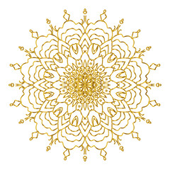 Mandala with golden gradient. Luxury ornamental in gold color. Round ornament, repeating elements.	