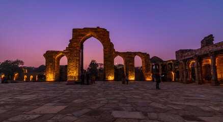 Qutub Minar a highest minaret in India standing 73 m tall tapering tower of five storeys made of red sandstone. It is UNESCO world heritage site at New Delhi, India