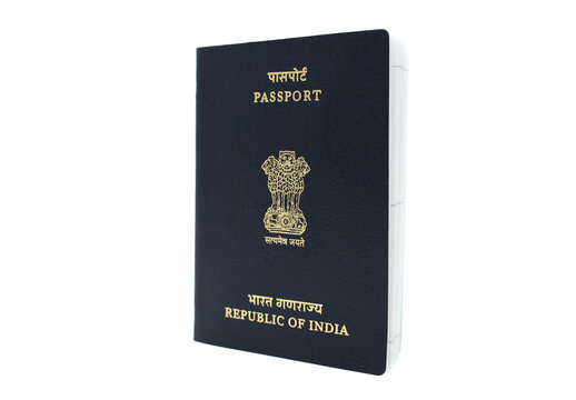 Drammen, Norway - January 5 2020: Indian passport isolated on white background. Republic of India.