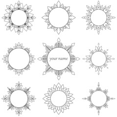 Vector flower frame symbol. Handdrawn logotype for flower shop isolated on white background and easy to use. Vintage logo Royalty, Heraldic Design with Flourishes Elegant Elements. Template geometry 