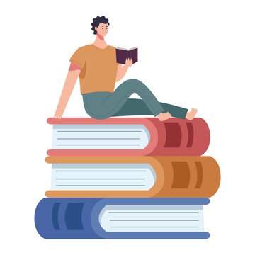 reader man reading book seated in books character