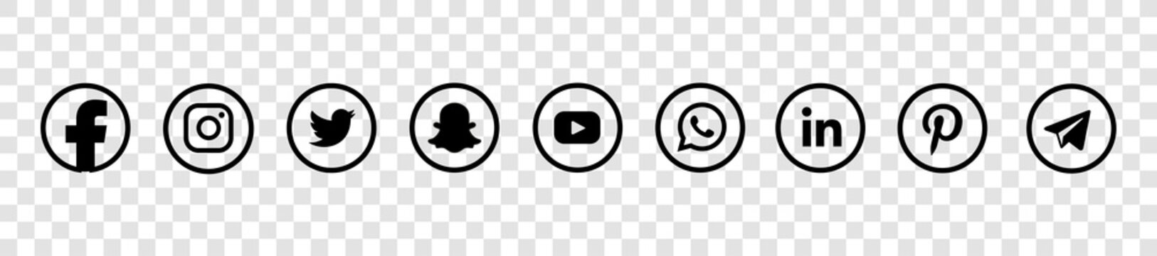Facebook, twitter, instagram, youtube, snapchat, pinterest, whatsap, linkedin, periscope, vimeo - Collection of popular social media logo. Social media icons.