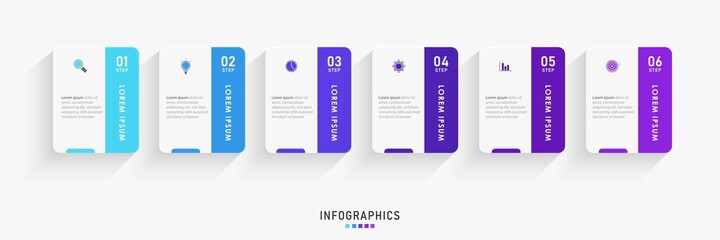 Vector Infographic label design template with icons and 6 options or steps. Can be used for process diagram, presentations, workflow layout, banner, flow chart, info graph.