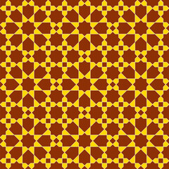 Seamless geometric ornament based on traditional islamic art. Brown and yellow colors.