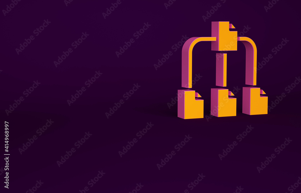 Poster orange folder tree icon isolated on purple background. computer network file folder organization str