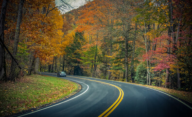 Obraz premium A colorful road to smokey mountains