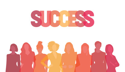 Successful bussines women colorful silhouette vector, girl power illustration