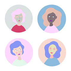 Skin care wellness self care beauty routine face mask salon procedure beauty regimen girly female women me time graphic design illustration set of  avatar icons flat design trendy soft pastel colors