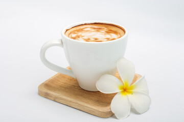 Coffee cup with latte art on top white background