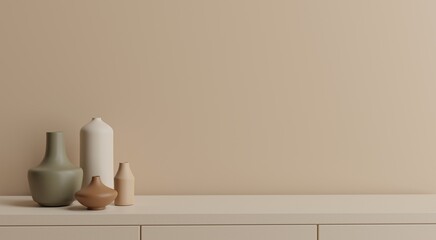 Home interior decor vase in pastel background ,3D rendering