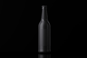 3D model of dark grey beer bottle with cap and label against black background.
