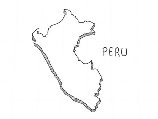 Hand Drawn of Peru 3D Map on White Background. 