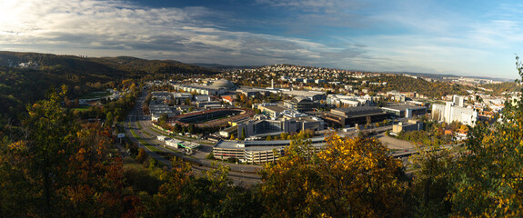 Panorama of Brno - view on the Brno Exhibition Centre. View on the Brno Exhibition center from the hill.