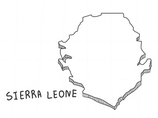 Hand Drawn of Sierra Leone 3D Map on White Background. 