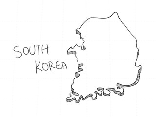 Hand Drawn of South Korea 3D Map on White Background. 