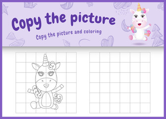 copy the picture kids game and coloring page with a cute unicorn character illustration