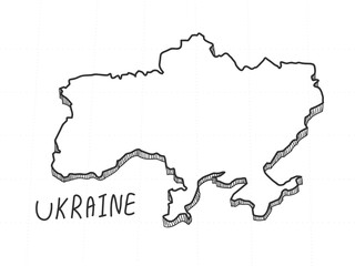 Hand Drawn of Ukraine 3D Map on White Background. 