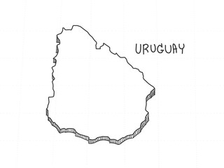 Hand Drawn of Uruguay 3D Map on White Background. 