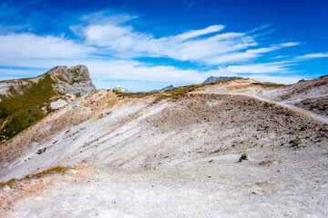 Mountain landscape view from the Petit Mont Blanc in Pralognan la Vanoise, French alps