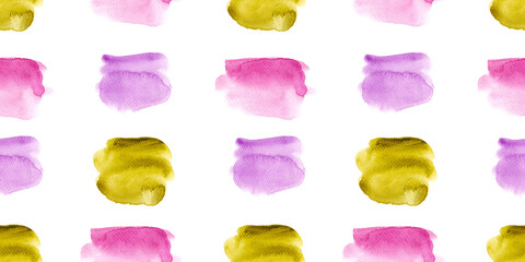 Set of watercolor splashes. Watercolor seamless pattern with brush and watercolor shapes style for fabrics, paper, textile, gift wrap isolated on white background