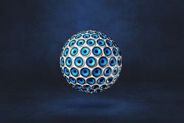 Speakers sphere on a dark blue studio background