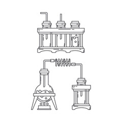 Line medical pharmaceutica icon set retort, tube. Professional equipment symbol. Science, pharmacy, medic, chemistry background emblem element. Laboratory glass. Vector medical outline illustration.