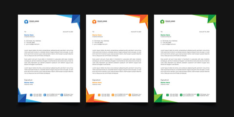 Creative modern and professional corporate business Letterhead design templates. Color orange yellow green blue
