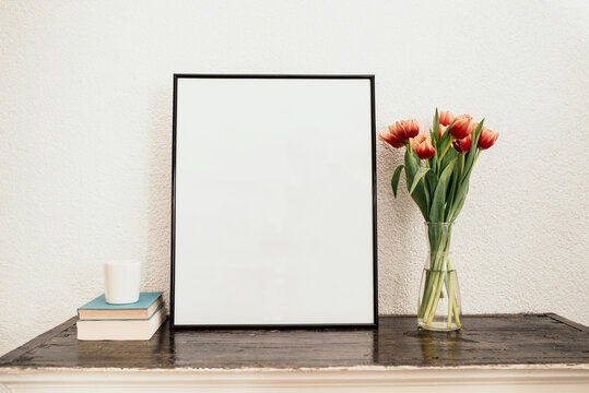 Blank picture frame in spring
