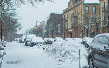 city street during snow storm