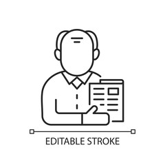 Elderly man linear icon. Senior citizen. Old male pensioner. Maturity stage. Ageing signs. Thin line customizable illustration. Contour symbol. Vector isolated outline drawing. Editable stroke