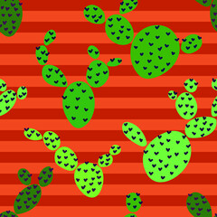 Cute Drawn Cactus Prickly Pear Seamless Pattern Stripes