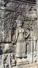 An ancient bas-relief carved in stone. The architecture of Angkor, Cambodia