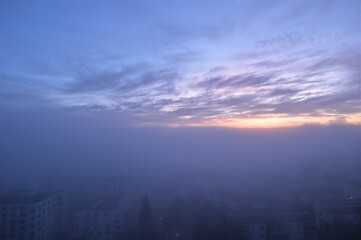 emerging fog at dawn and dawn 